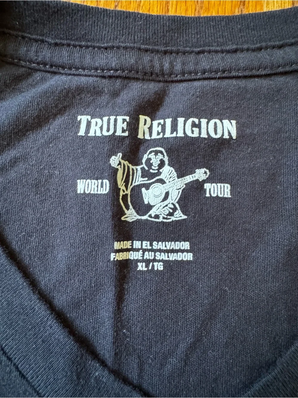 True Religion Mens XL Black Horseshoe Logo V Neck T Shirt